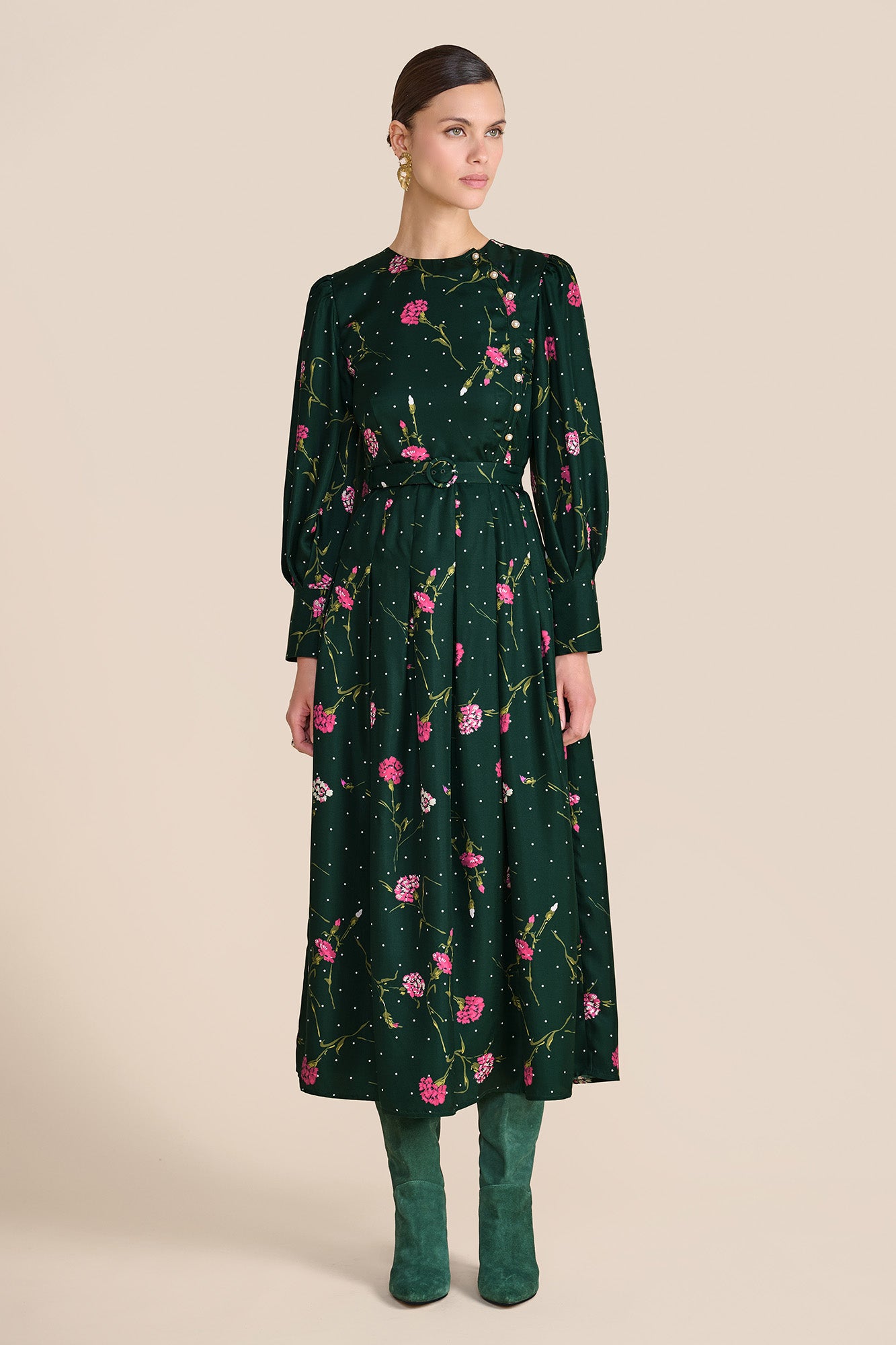 Odette Evergreen Carnation Dress
