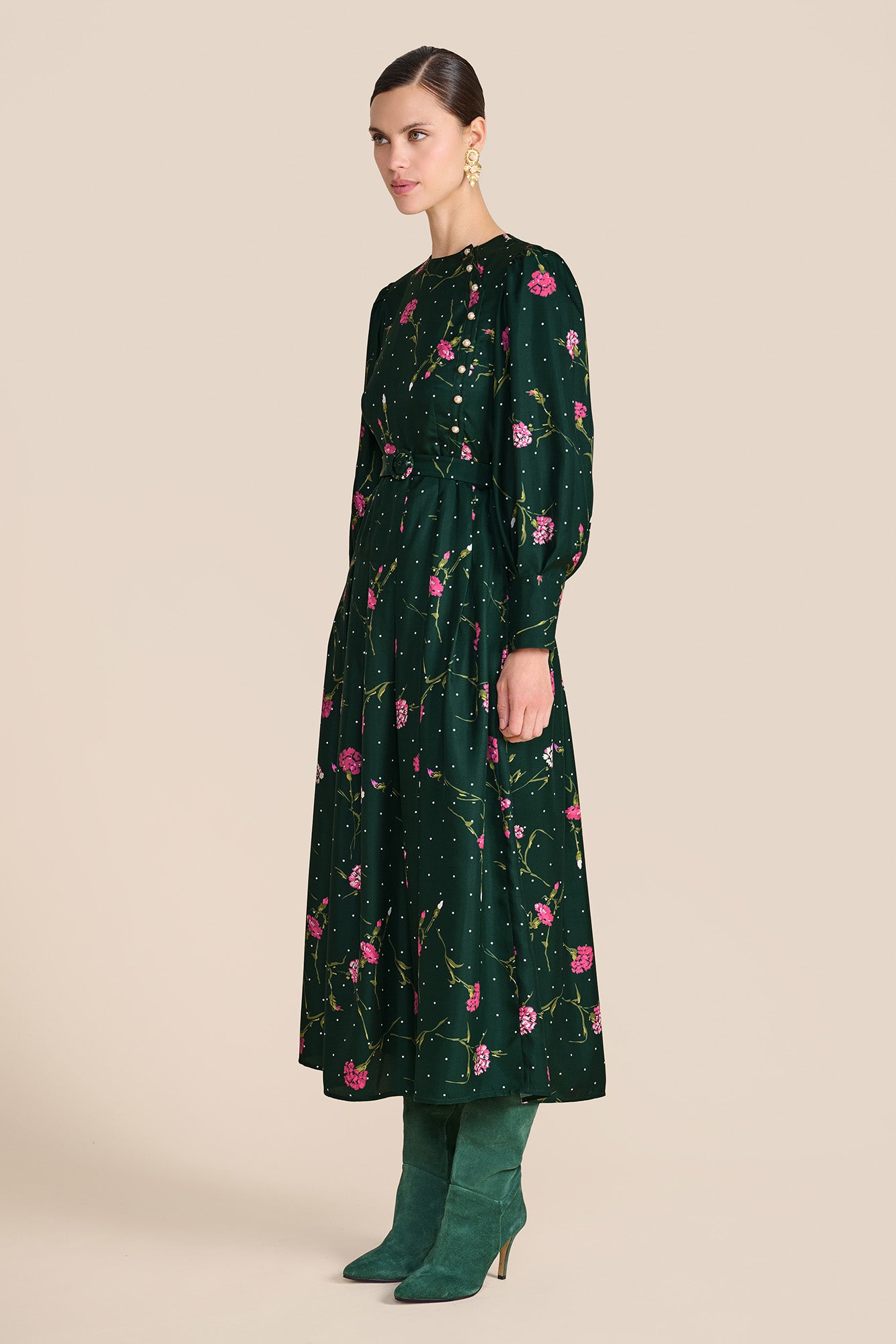 Odette Evergreen Carnation Dress