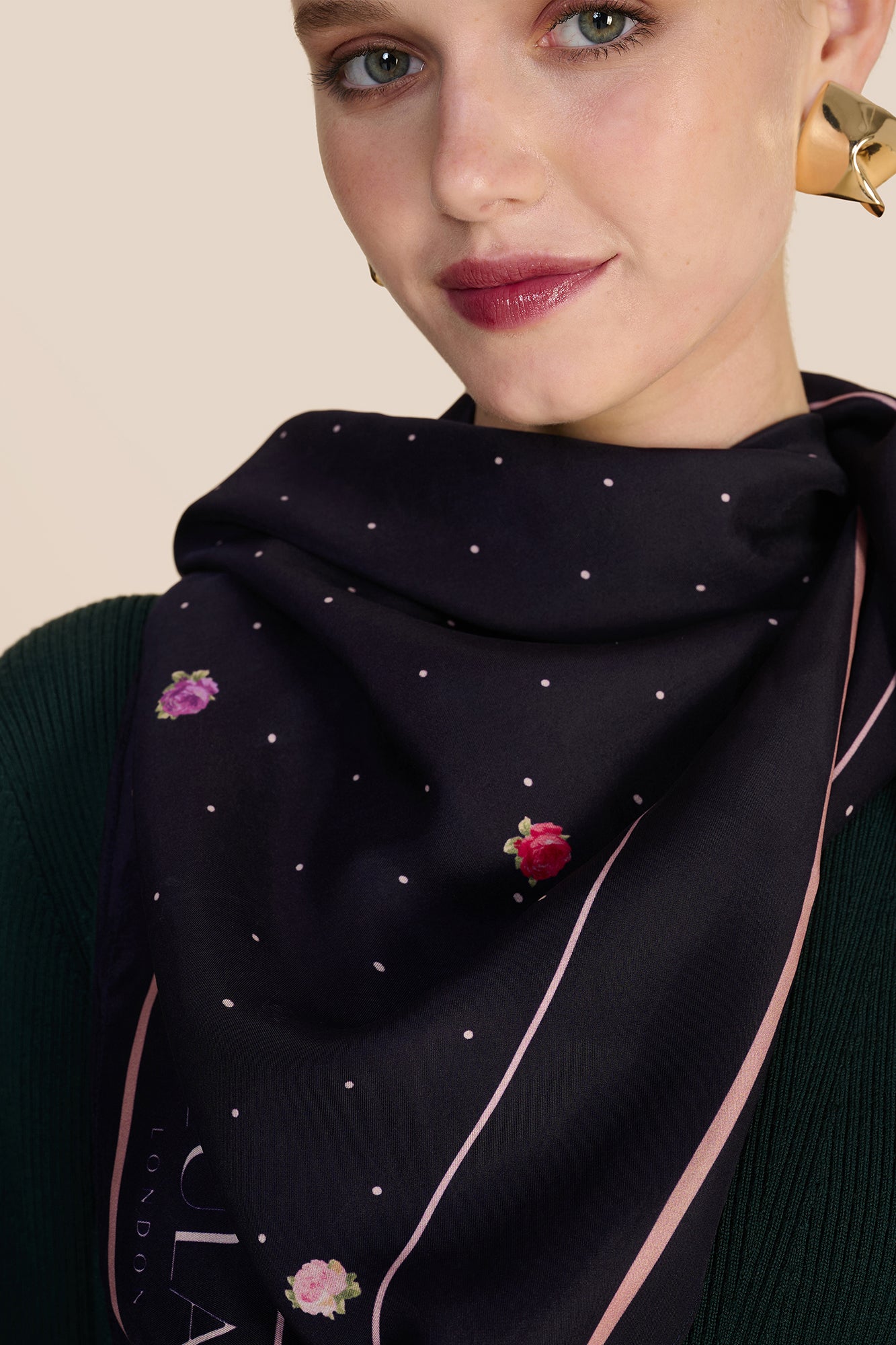 Polka Floral Navy Scarf
