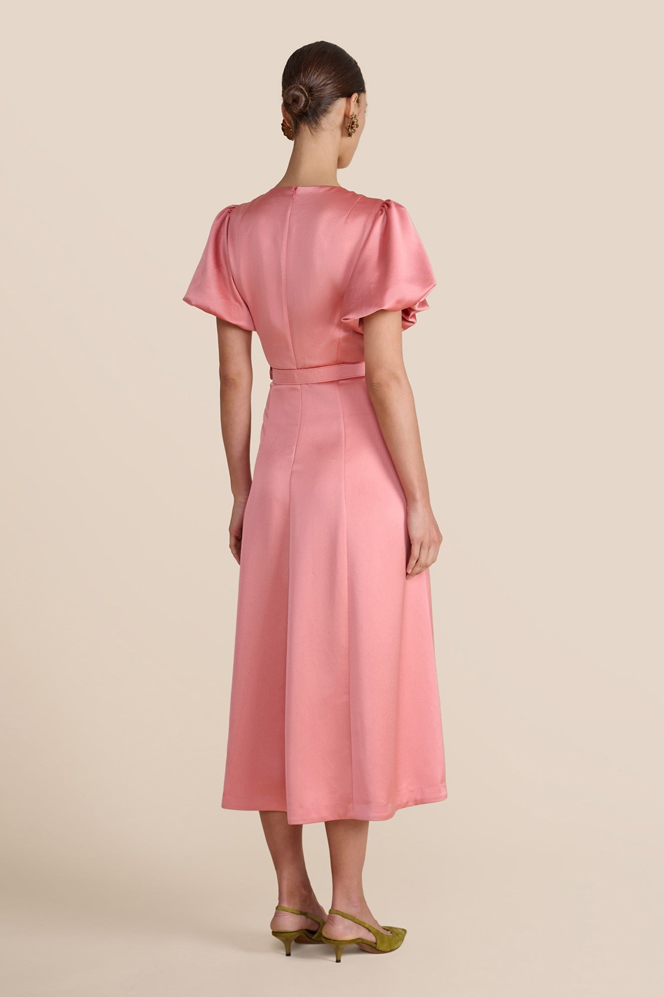 Rani Coral Rose Hammered Satin Dress
