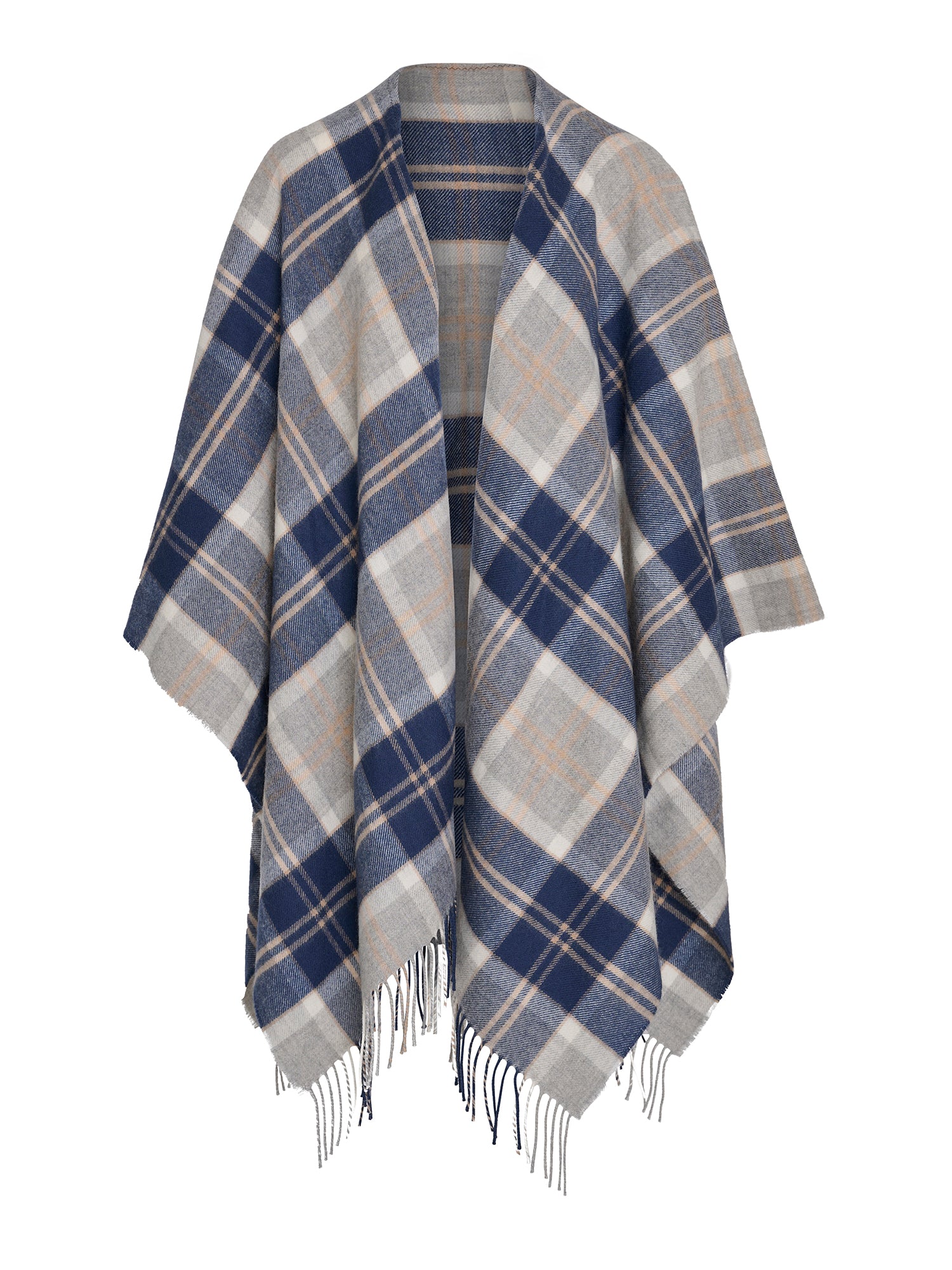 Tartan Navy & Grey Shawl