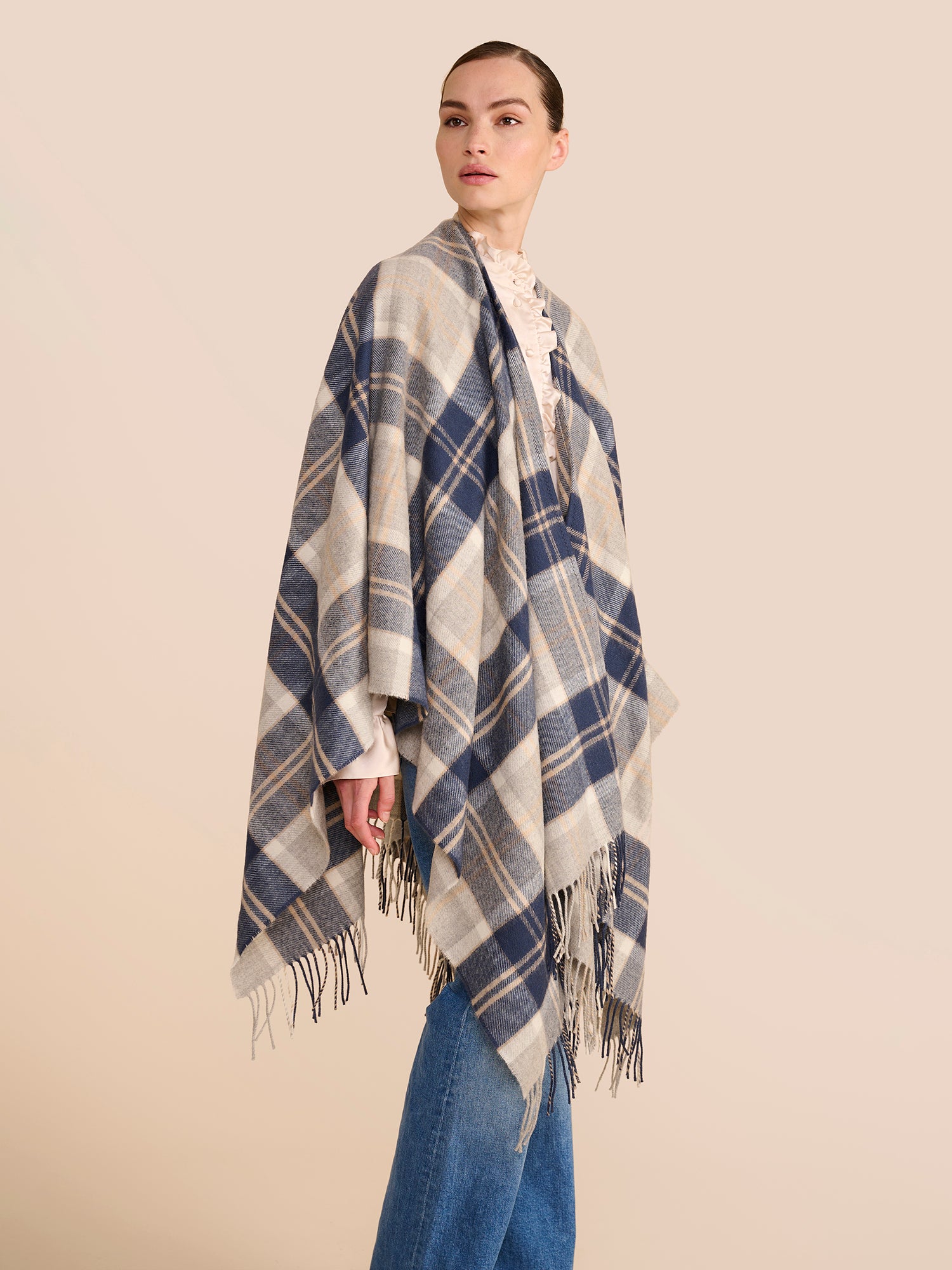 Tartan Navy & Grey Shawl