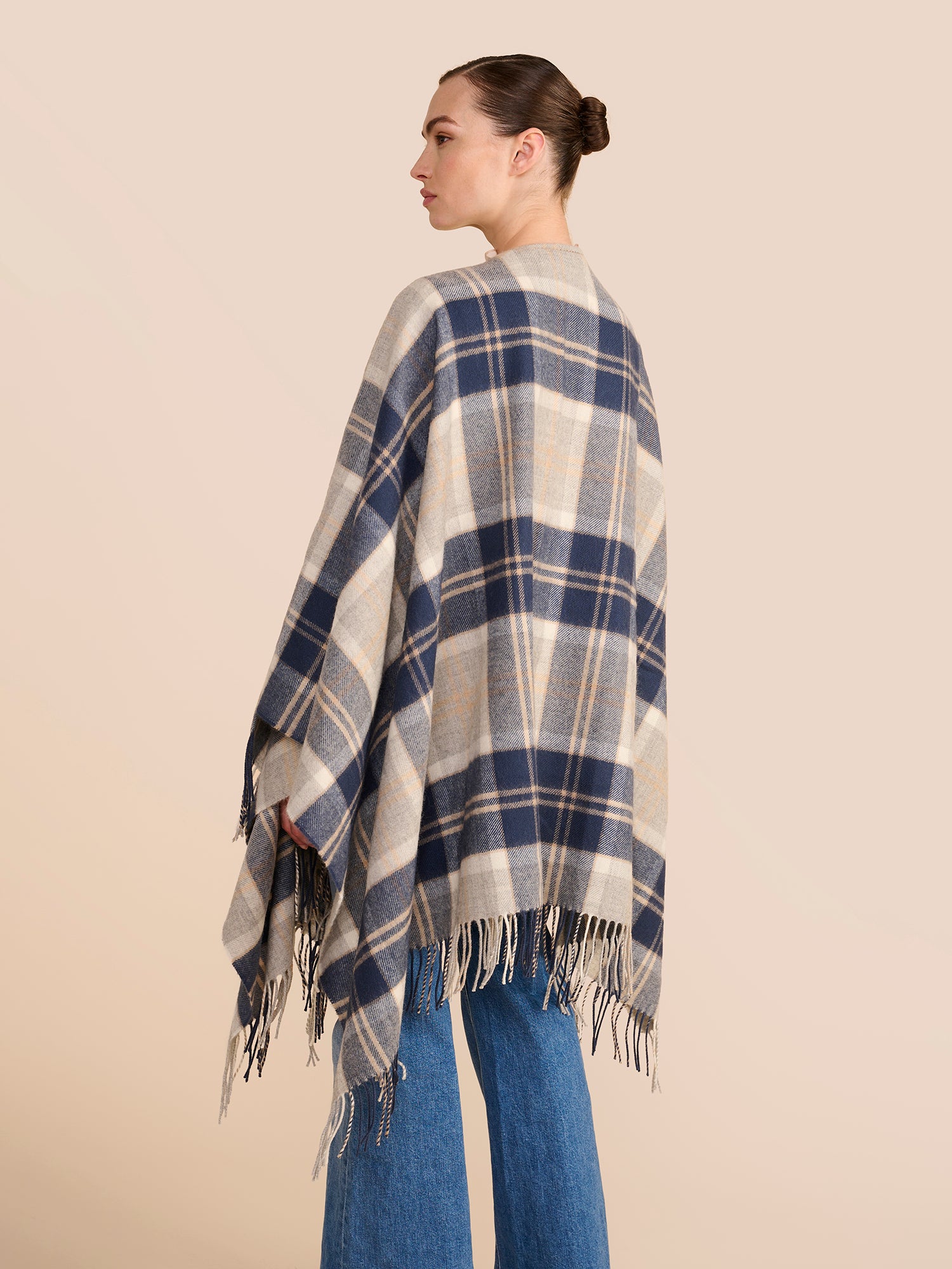 Tartan Navy & Grey Shawl