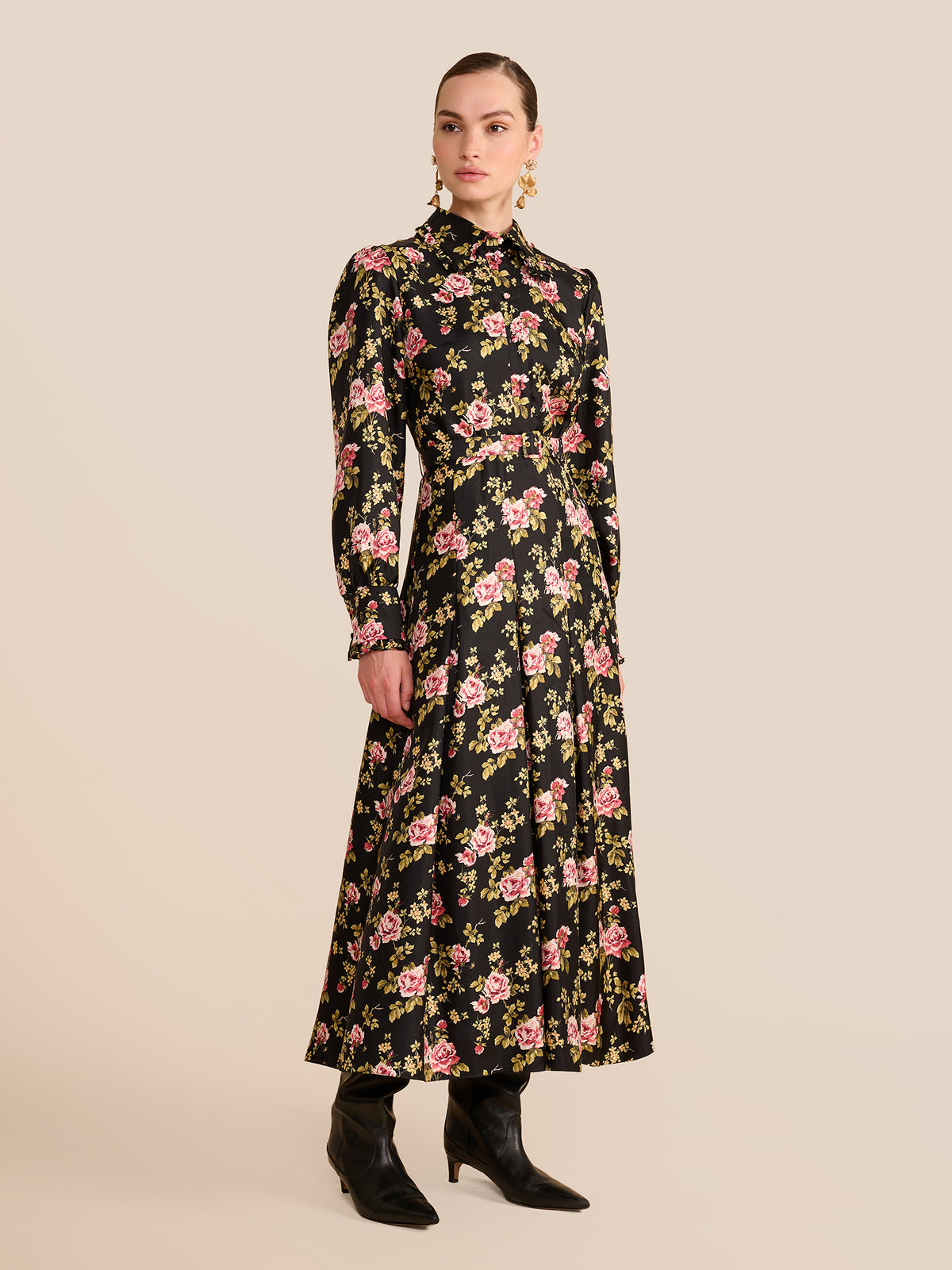 Whitney Black Trailing Rose Dress