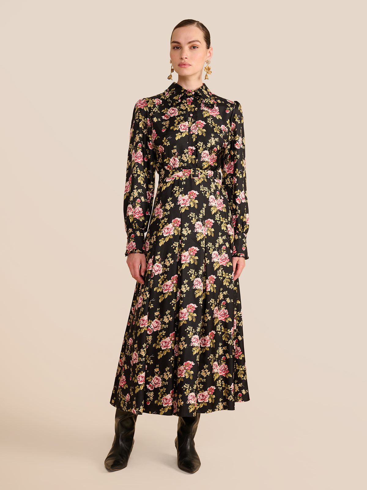 Whitney Black Trailing Rose Dress