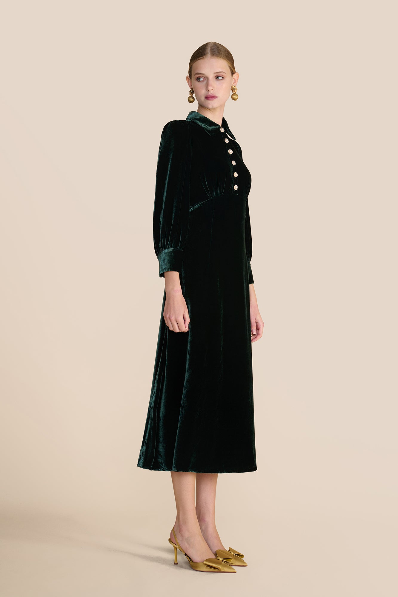 Calla Evergreen Velvet Dress