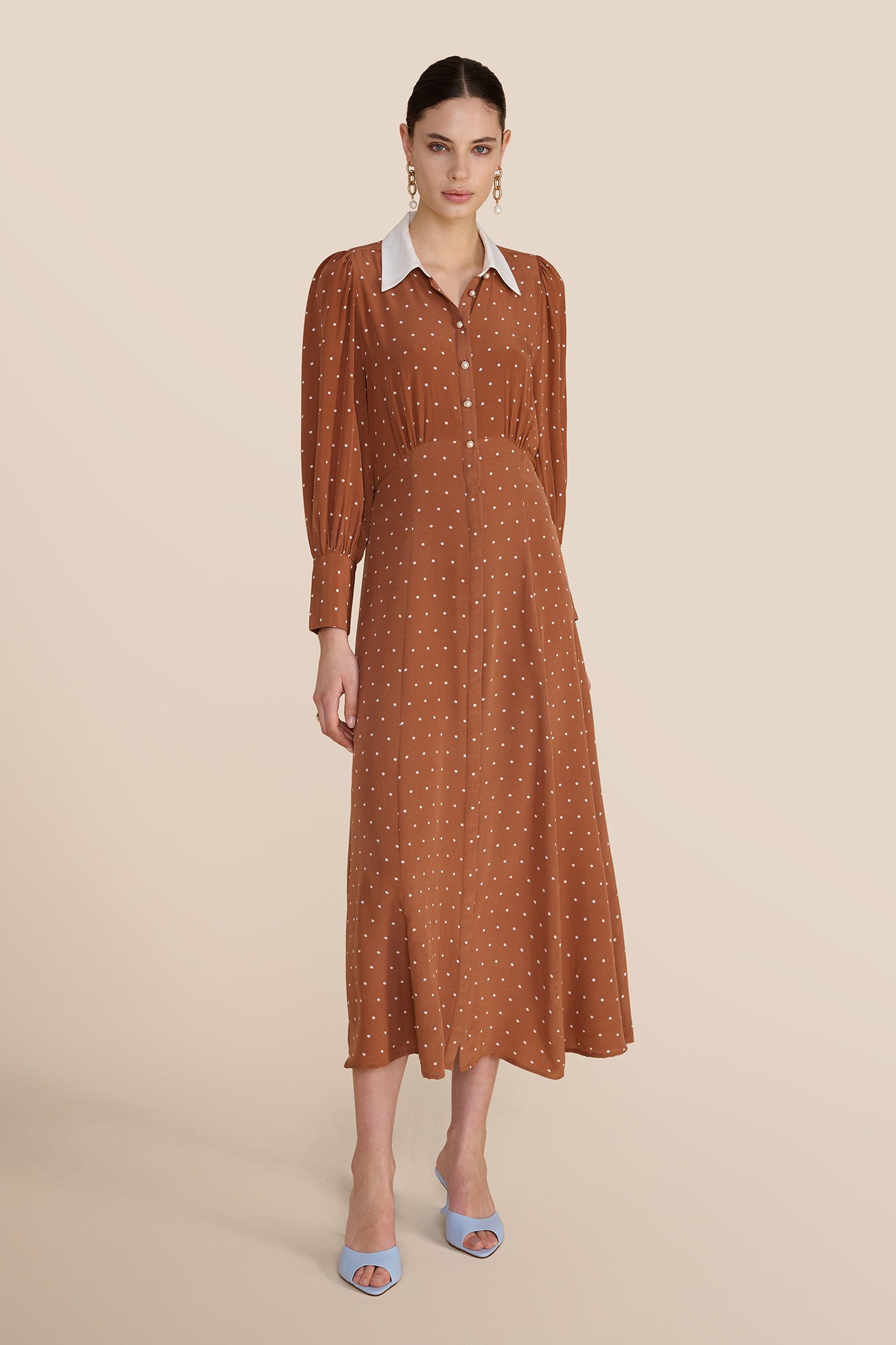 Calla Tan Polka Dot Dress