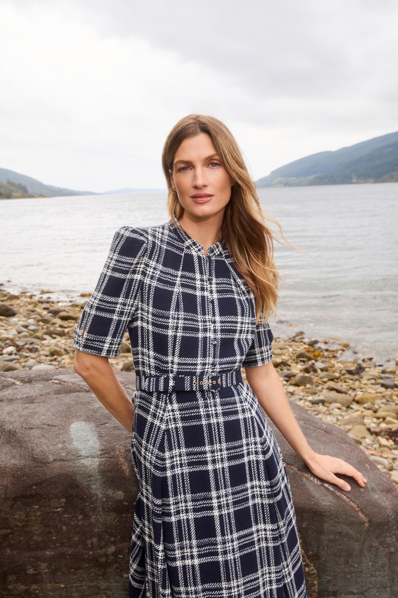 Ahana Navy & White Check Dress