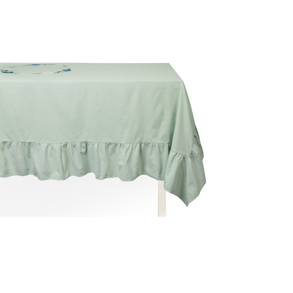 Green Floral Appliqué Tablecloth