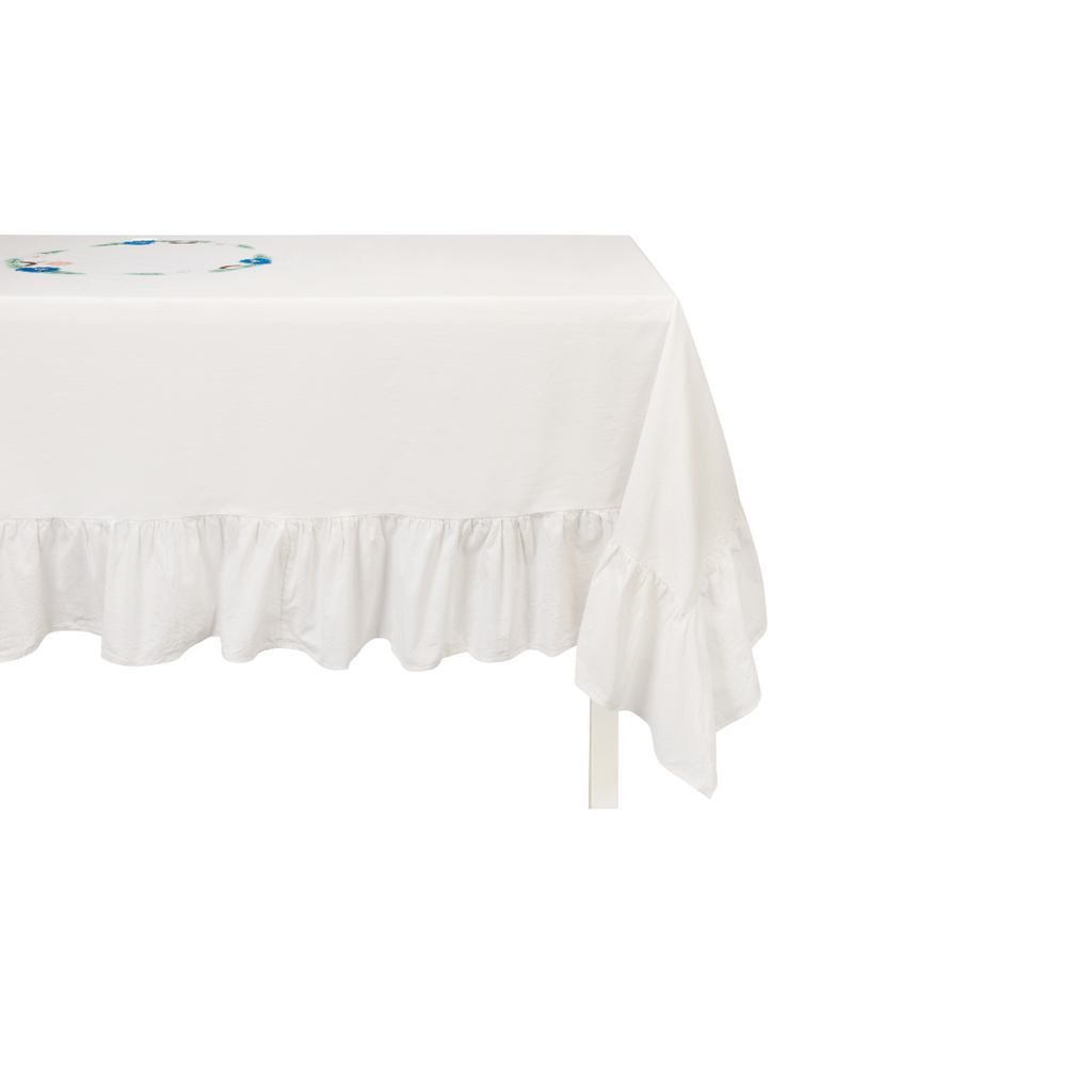 White Floral Appliqué Tablecloth