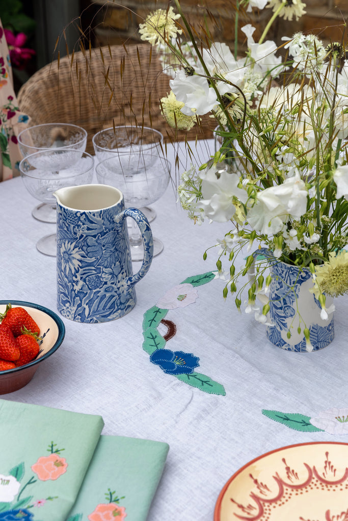 Round White Floral Appliqué Tablecloth