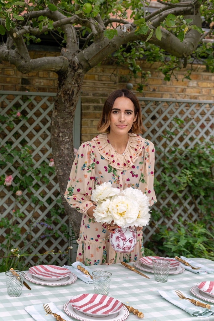 Embroidered Green Gingham Tablecloth