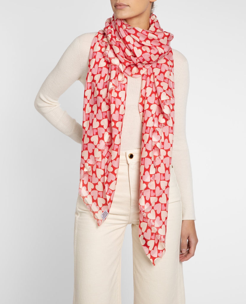 Kamala Pink Blush & Red Heart Printed Scarf – Beulah London