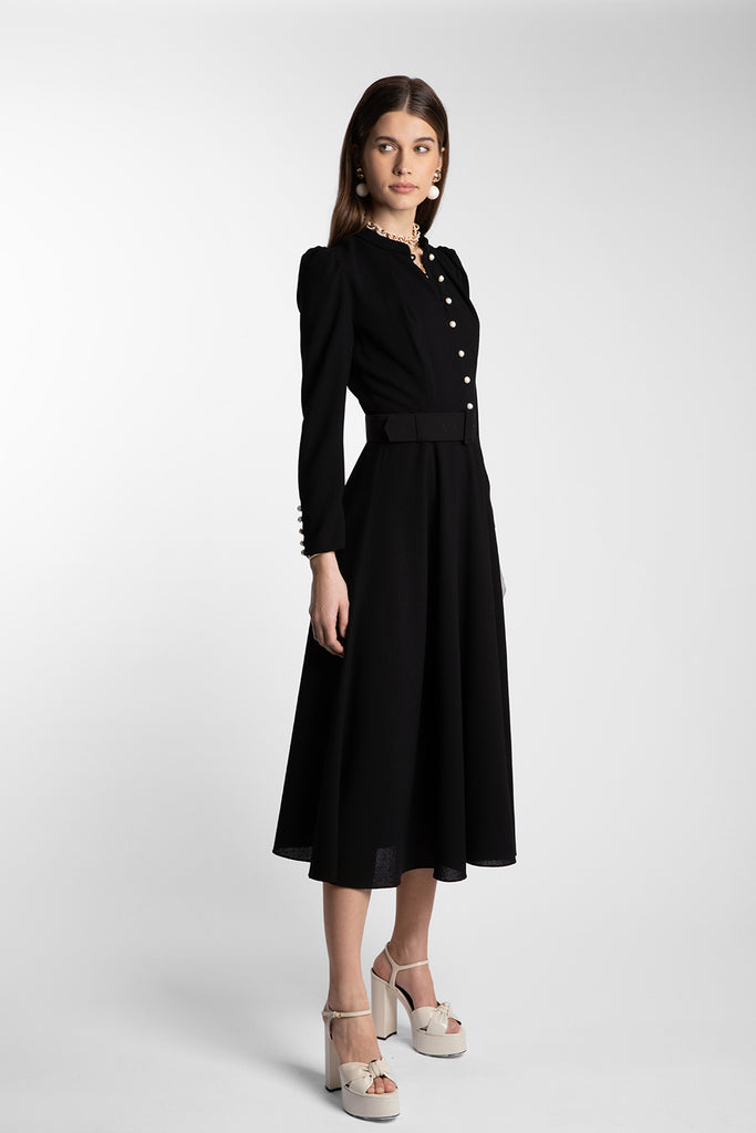 Ahana Black Long Sleeve Dress