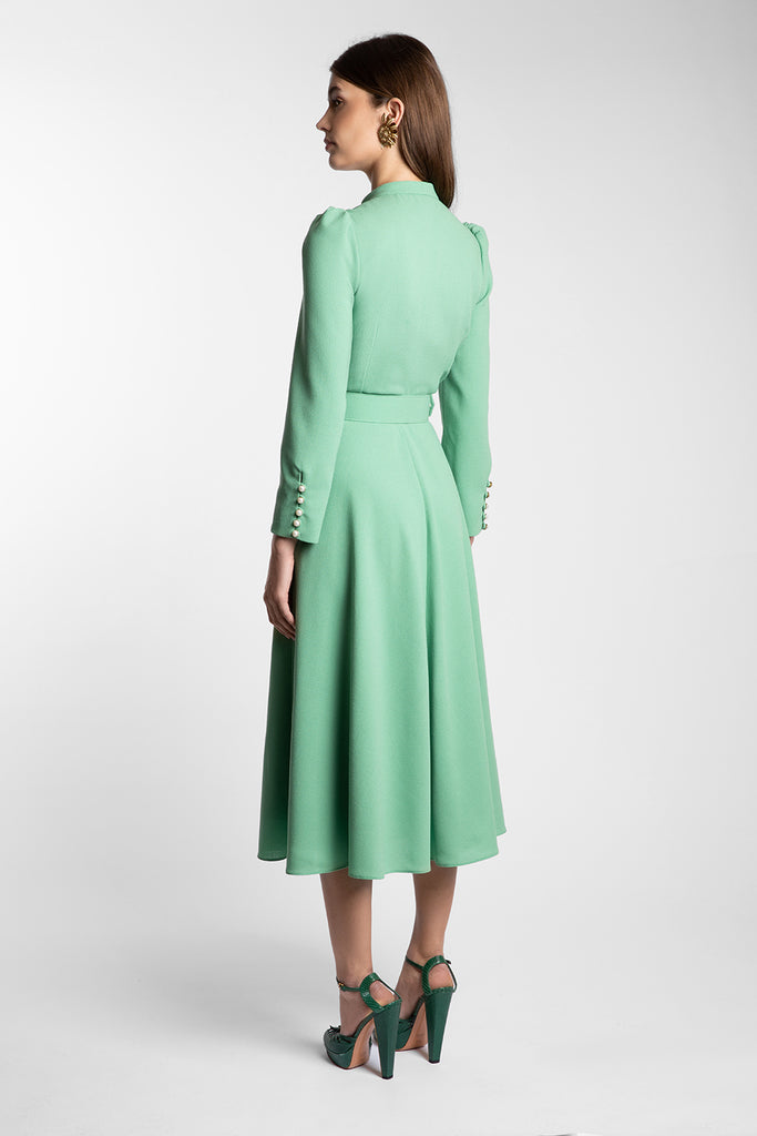 Ahana Pea Green Long Sleeve Dress