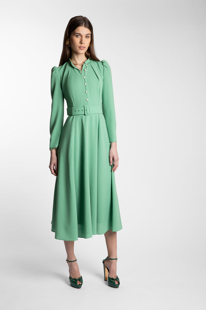 Ahana Pea Green Long Sleeve Dress