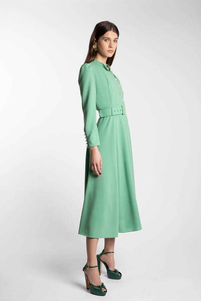 Ahana Pea Green Long Sleeve Dress