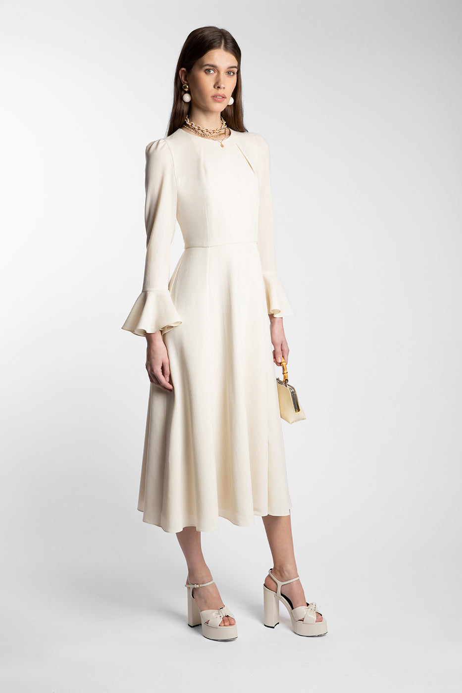 Long Elegant Dress with Sleeves | Yahvi Cream Dress – Beulah London