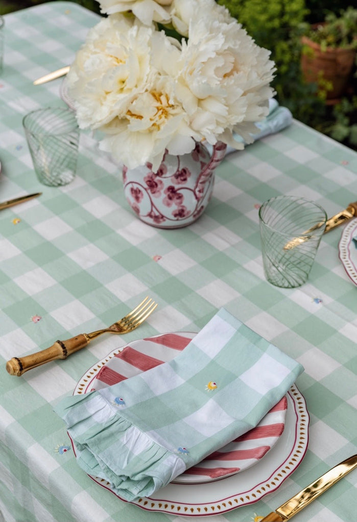 Embroidered Green Gingham Gift Set