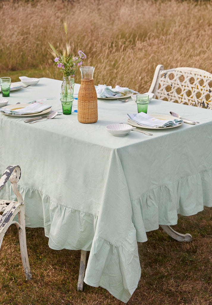 Green Floral Appliqué Tablecloth