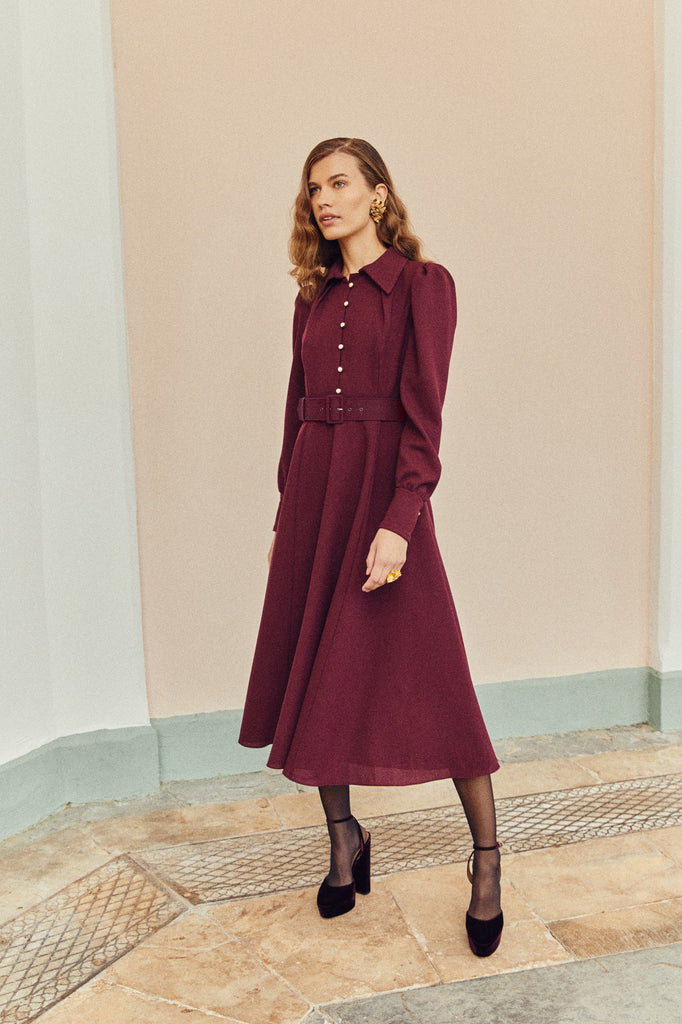 Ahana Burgundy Long Sleeve Dress