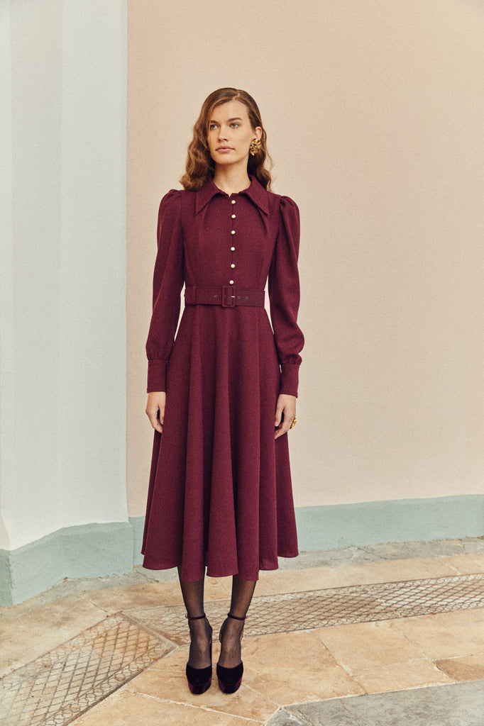 Ahana Burgundy Long Sleeve Dress