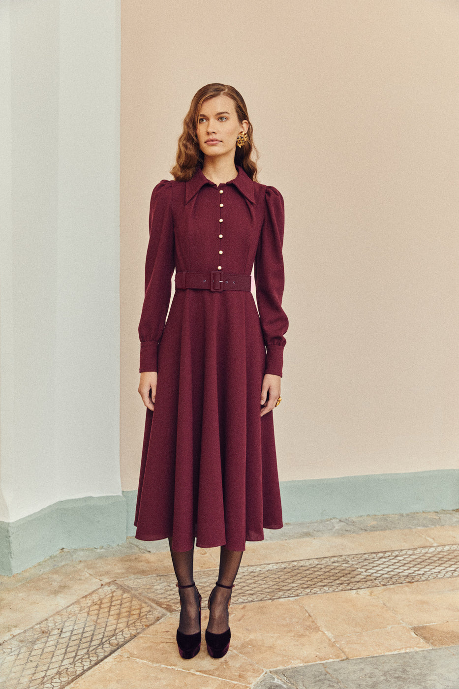 Ahana Burgundy Long Sleeve Dress – Beulah London
