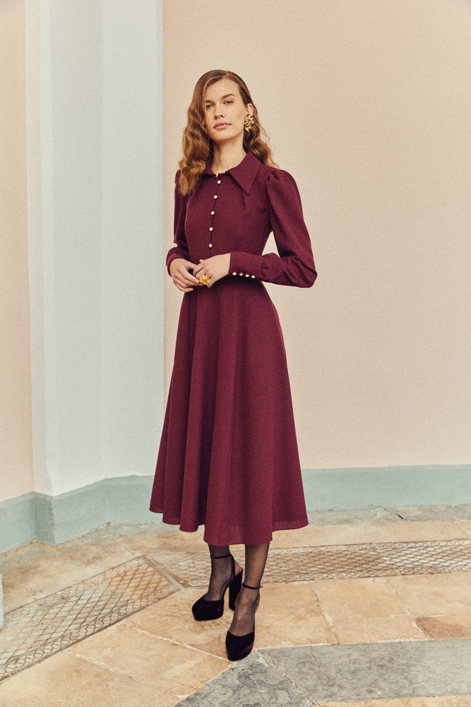 Ahana Burgundy Long Sleeve Dress