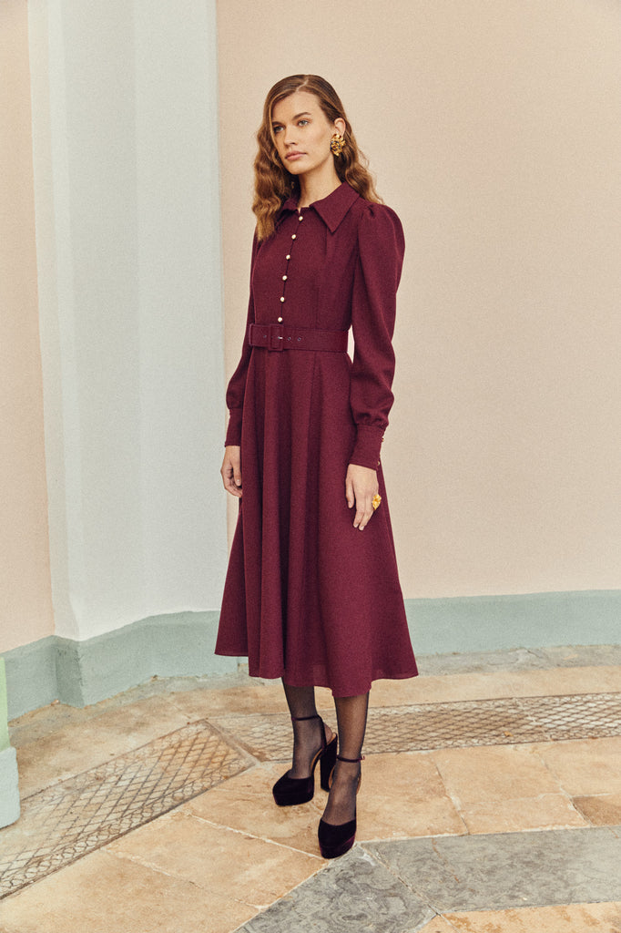 Ahana Burgundy Long Sleeve Dress