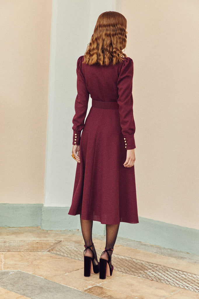 Ahana Burgundy Long Sleeve Dress