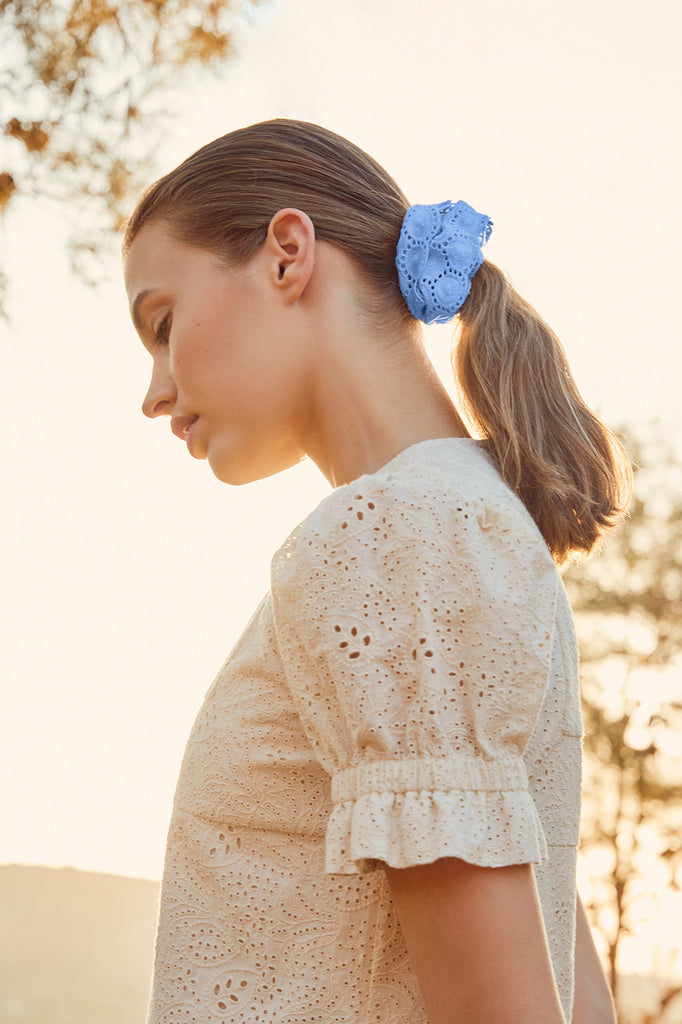 Blue Broderie Scrunchie