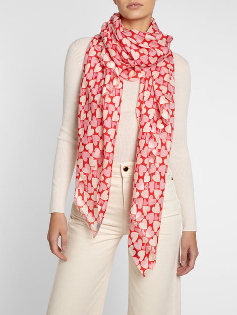 Kamala Pink Blush & Red Heart Printed Scarf – Beulah London