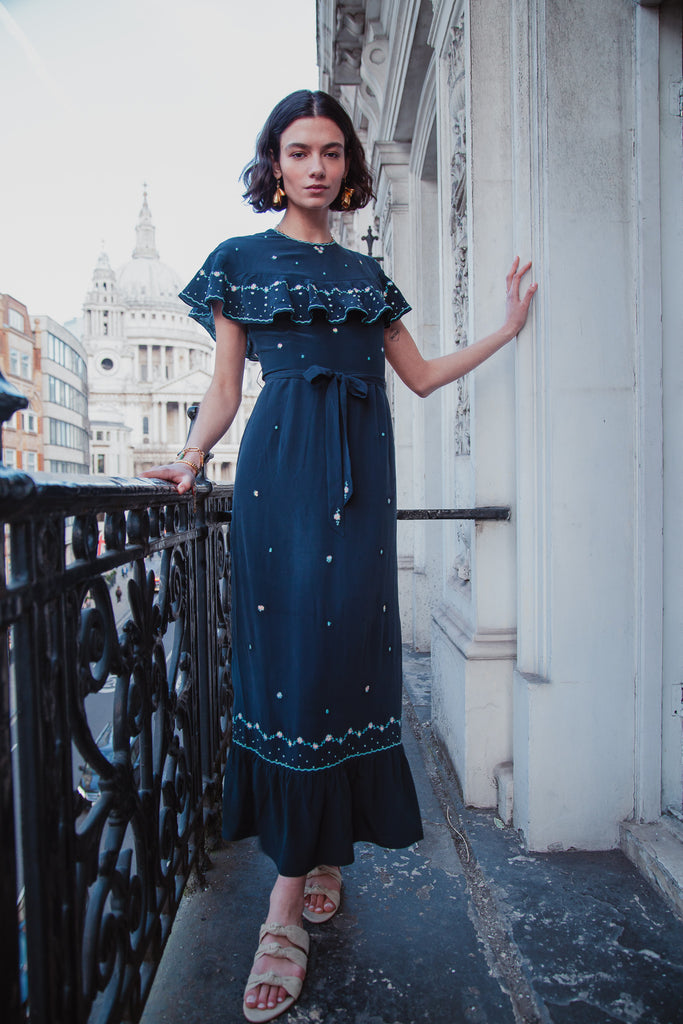 Embroidered Peony Dress