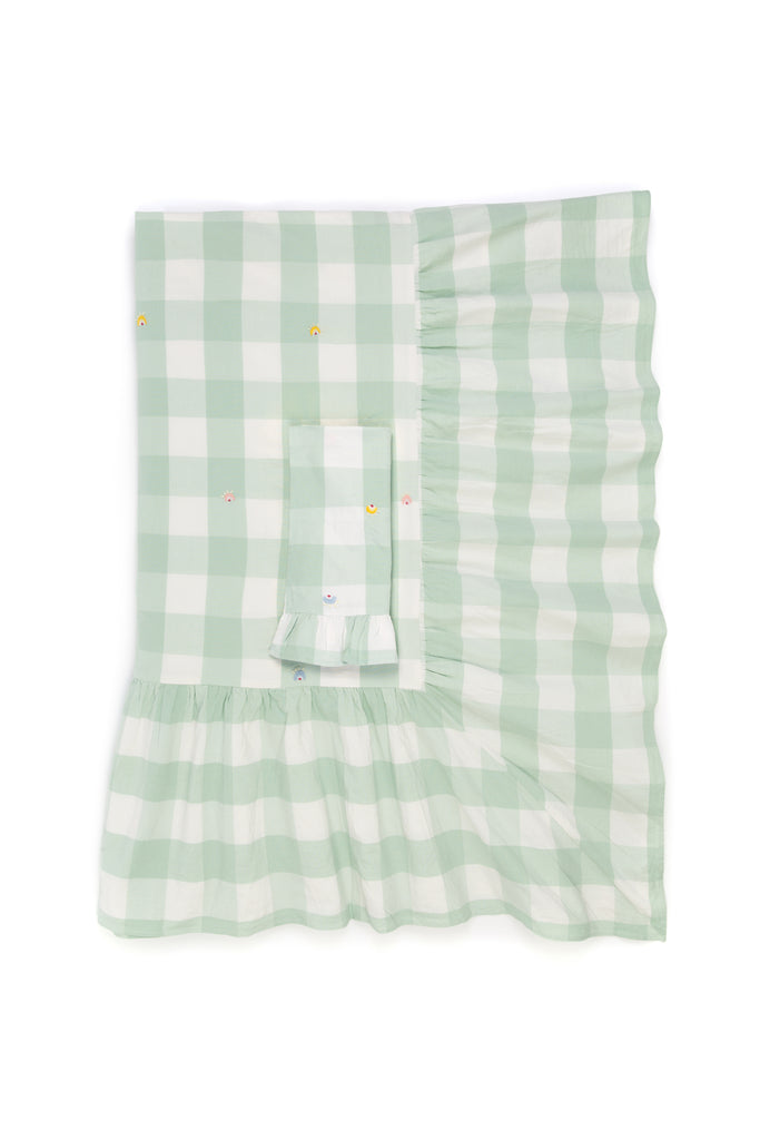 Set of 4 Napkins - Embroidered Green Gingham