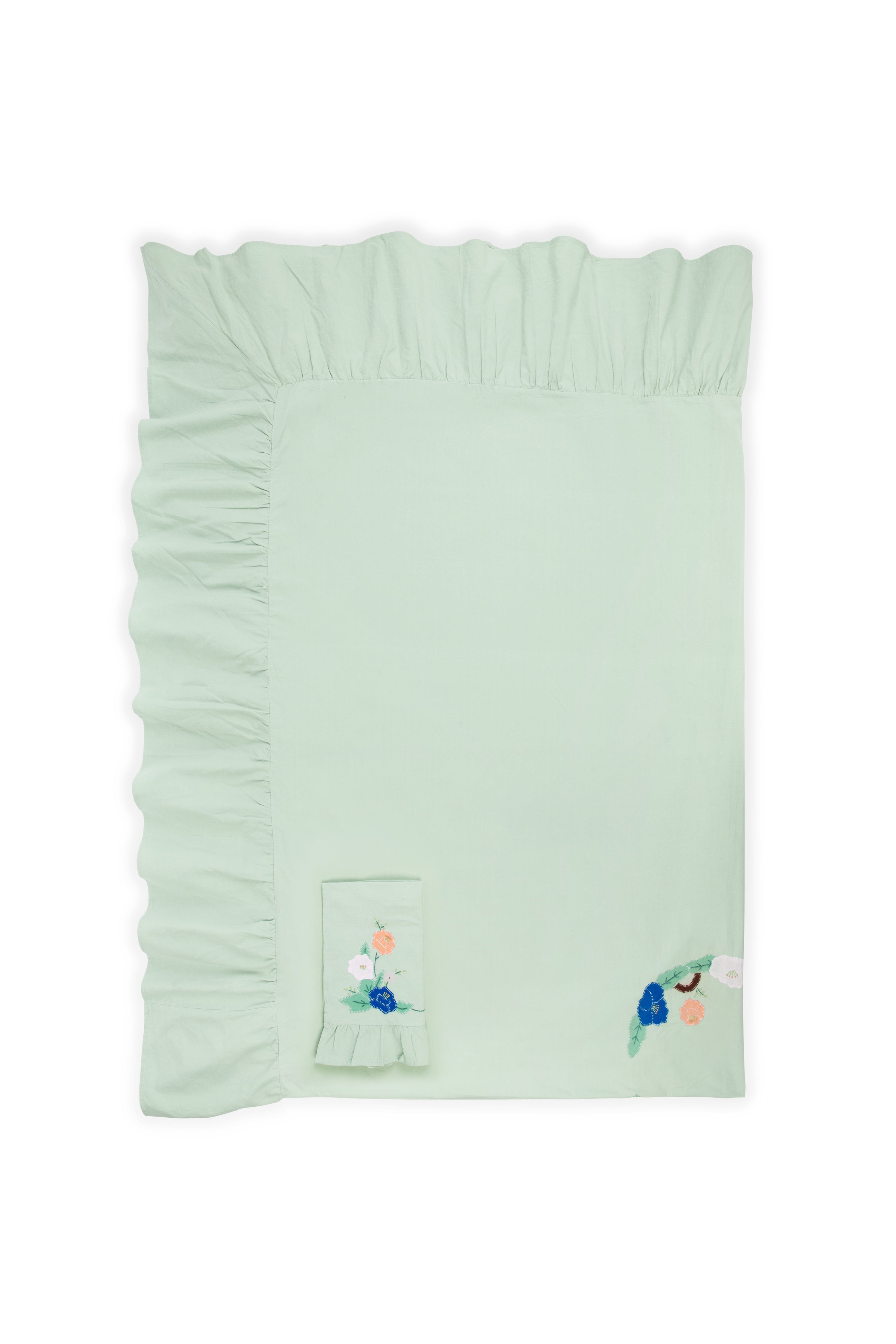 Green Floral Appliqué Tablecloth